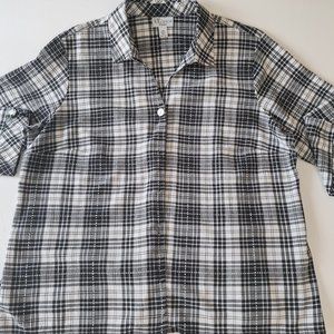 The Tog Shop Women's Plaid Black and White Blouse w/ Elbow Length Rollup Sleeve